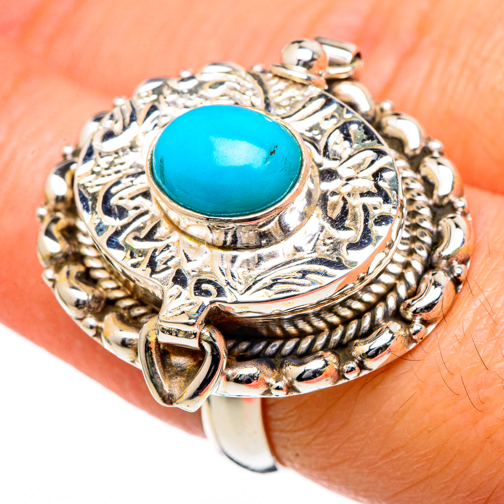 Turquoise oval gemstone sterling silver ring, ornate filigree bezel setting