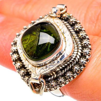 Oval dark green tourmaline ring, 925 sterling silver with engraved filigree bezel