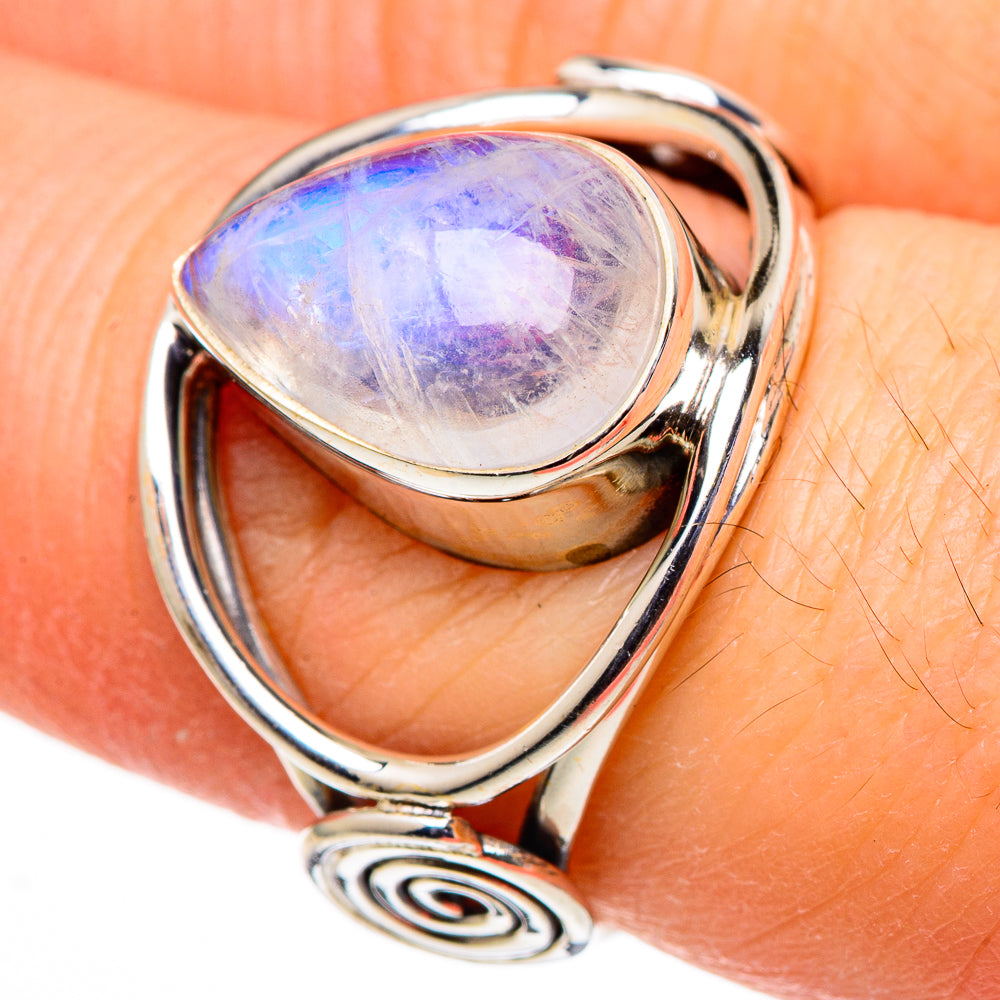 Rainbow Moonstone Rings handcrafted by Ana Silver Co - RING98716