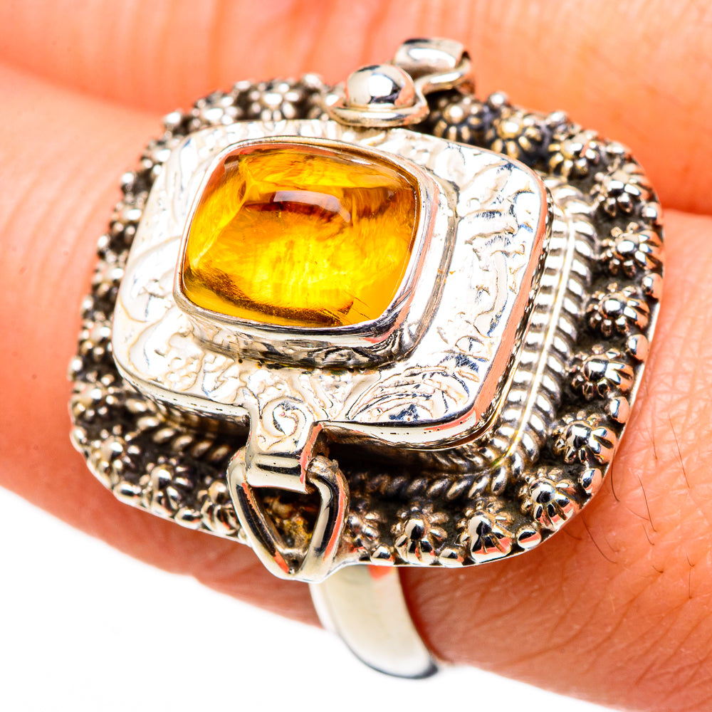 Sterling silver gemstone statement ring with square amber citrine and ornate bezel