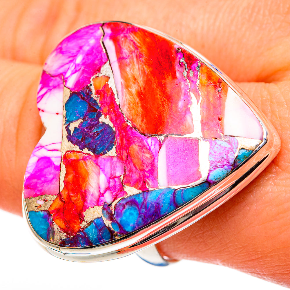 Kingman Pink Dahlia Turquoise Rings handcrafted by Ana Silver Co - RING99110