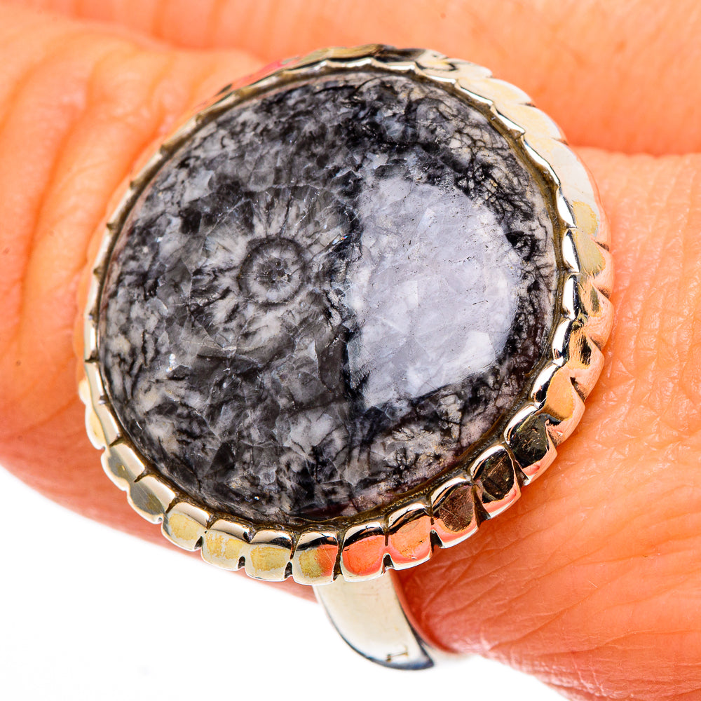 Moroccan Goniatite Fossil Rings handcrafted by Ana Silver Co - RING99146