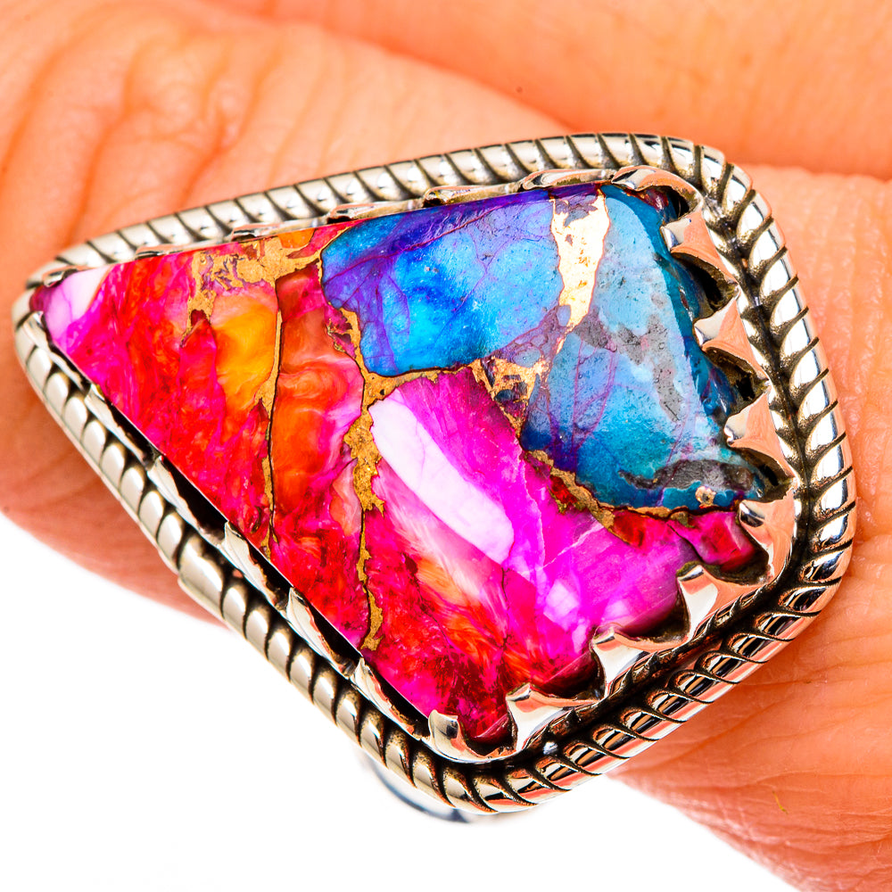 Kingman Pink Dahlia Turquoise Rings handcrafted by Ana Silver Co - RING99156