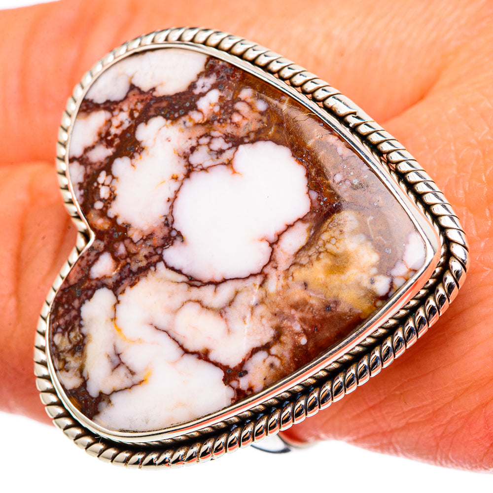 Heart-shaped wild horse jasper ring in 925 sterling silver with rope bezel