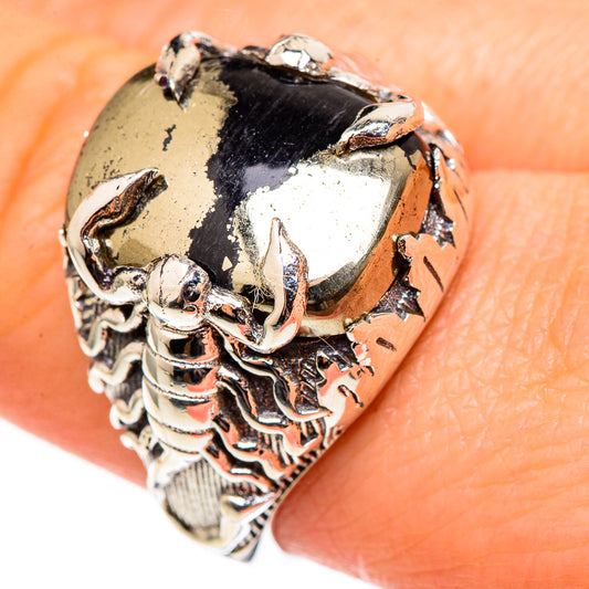 Pyrite In Black Onyx Rings handcrafted by Ana Silver Co - RING99227