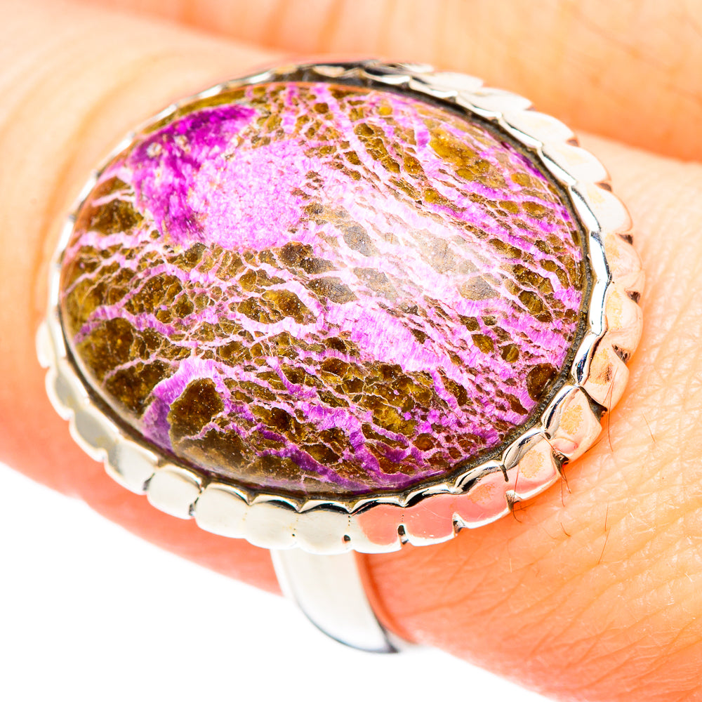 Stichtite gemstone ring in 925 sterling silver, oval purple stone with silver bezel.