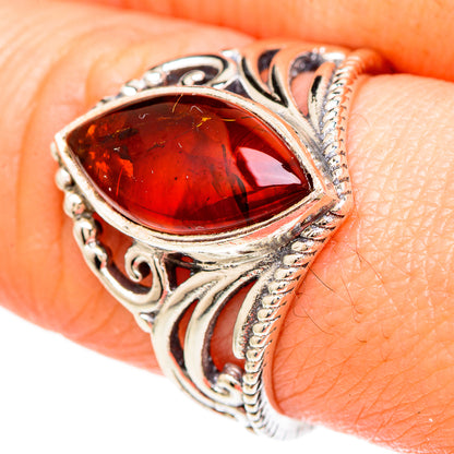 925 sterling silver Baltic amber oval ring with filigree side details