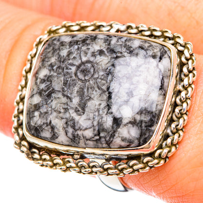 Moroccan Goniatite Fossil Rings handcrafted by Ana Silver Co - RING99505