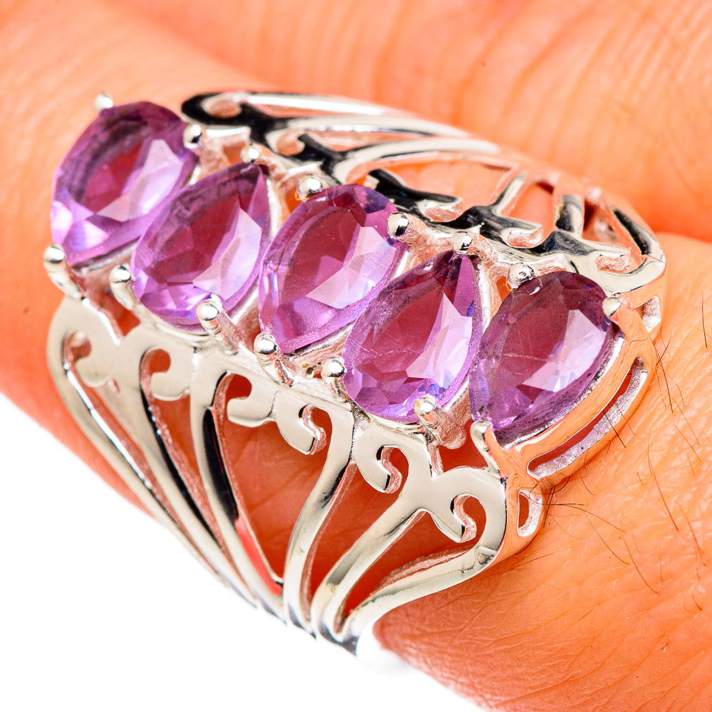 925 sterling silver ring with filigree gallery and four purple oval alexandrite stones
