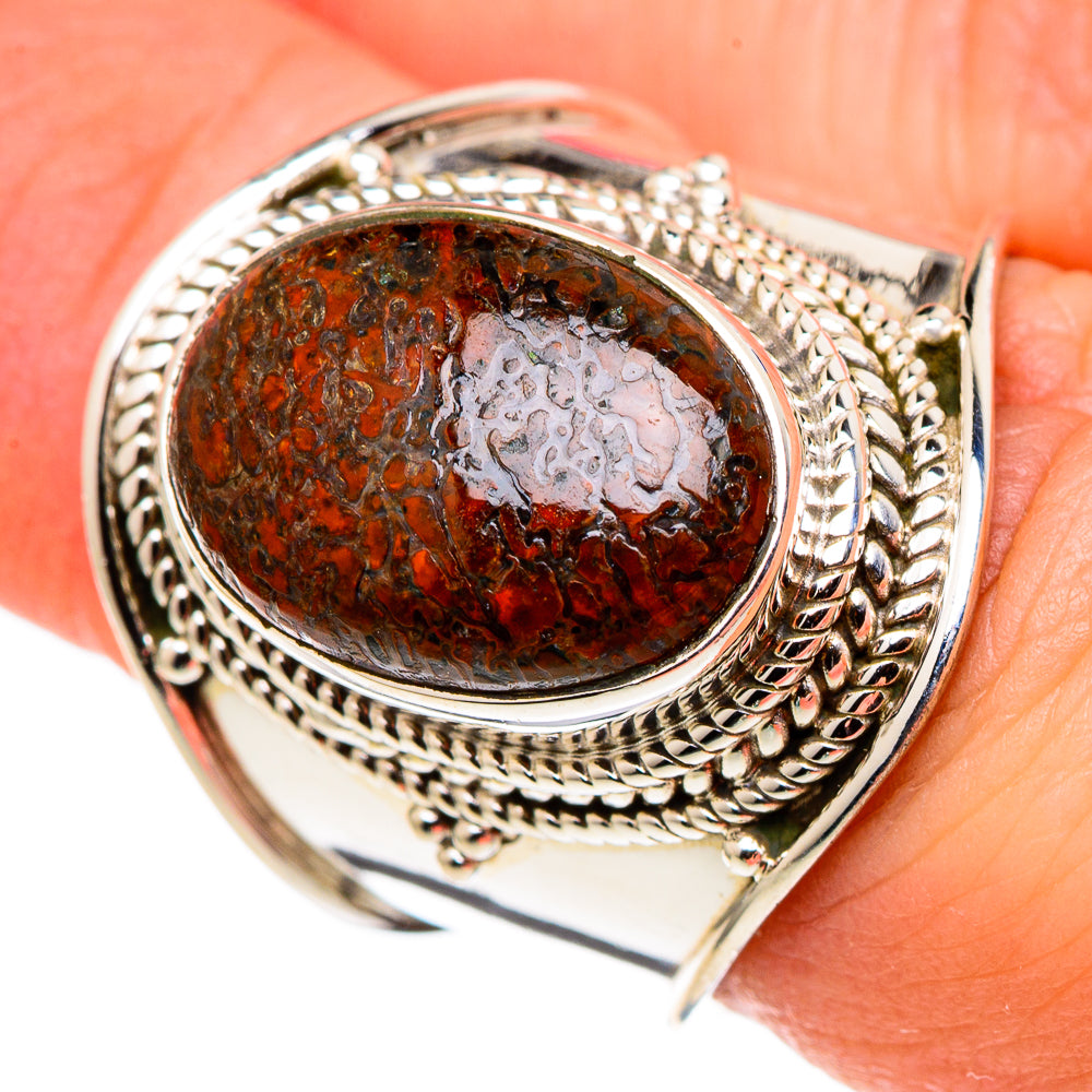 Dinosaur bone oval ring in 925 sterling silver, size 6.75