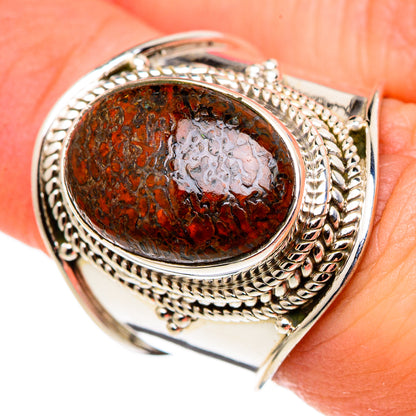Dinosaur bone oval ring in 925 sterling silver, size 6.75