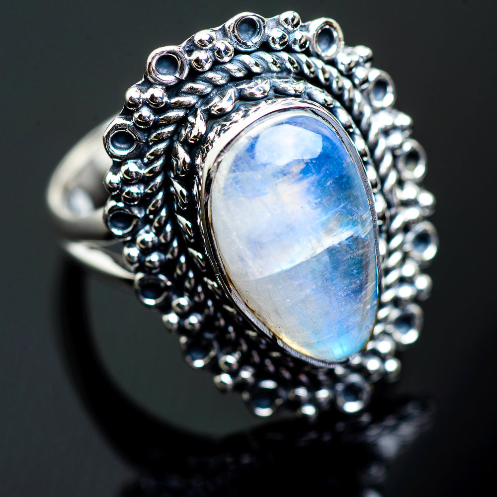 Rainbow Moonstone Rings handcrafted by Ana Silver Co - RING997659