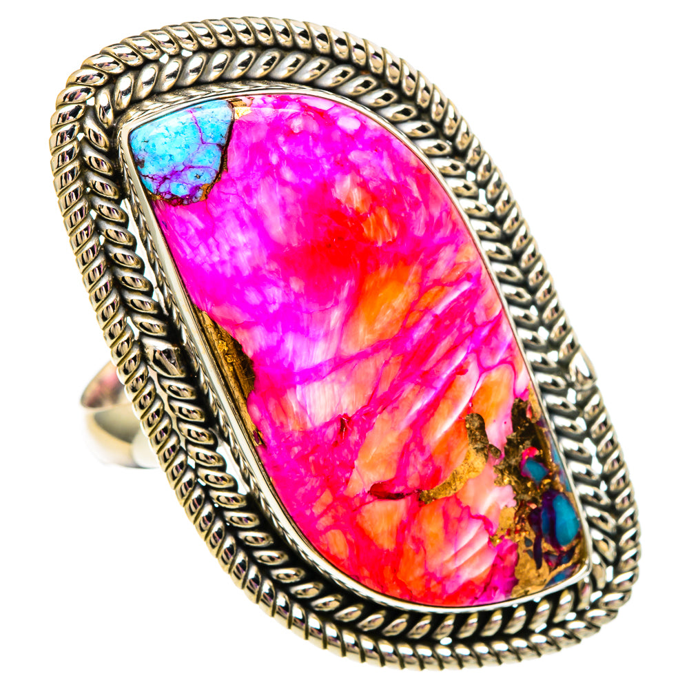 Kingman Pink Dahlia Turquoise Rings handcrafted by Ana Silver Co - RING100099