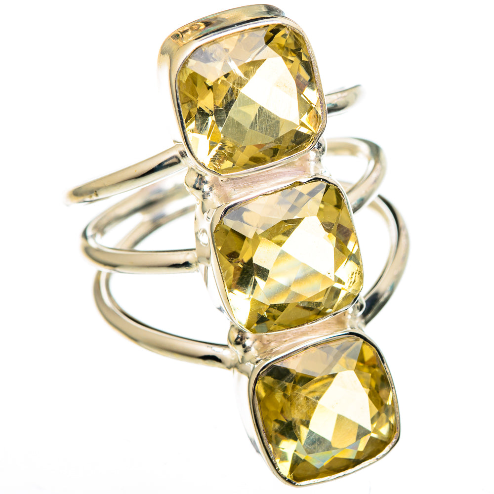 Sterling silver ring with three stacked faceted citrine oval gemstones