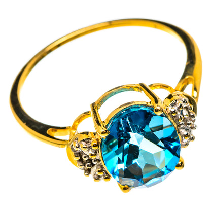14K gold ring with large oval blue topaz and halo of white zircons, size 7.5