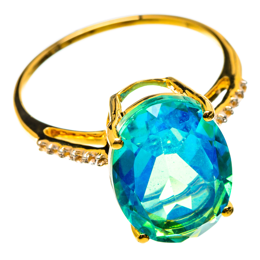 Large Peacock Doublet Quartz Ring Size (14K Solid Gold) RING100539