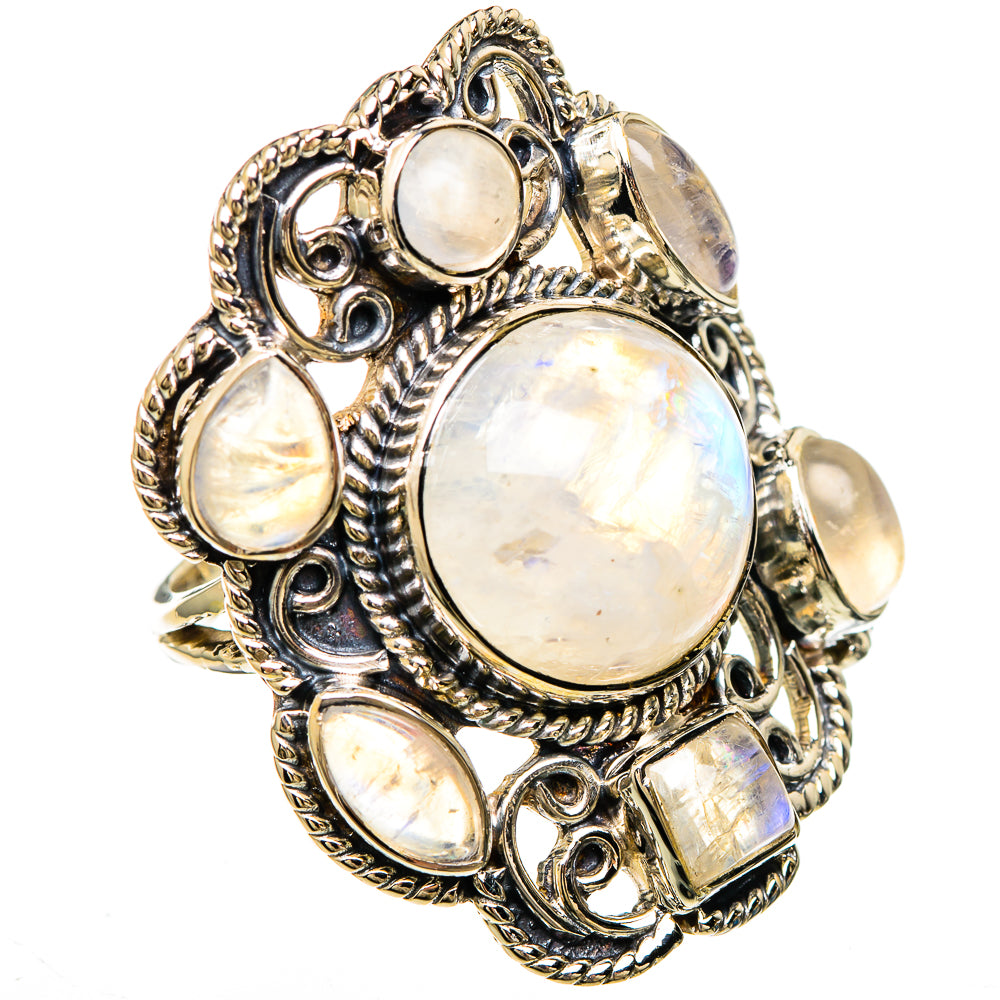 Rainbow Moonstone Rings handcrafted by Ana Silver Co - RING100712