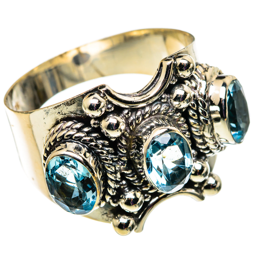 Sterling silver blue topaz ring, size 9.5, ornate setting with three blue stones
