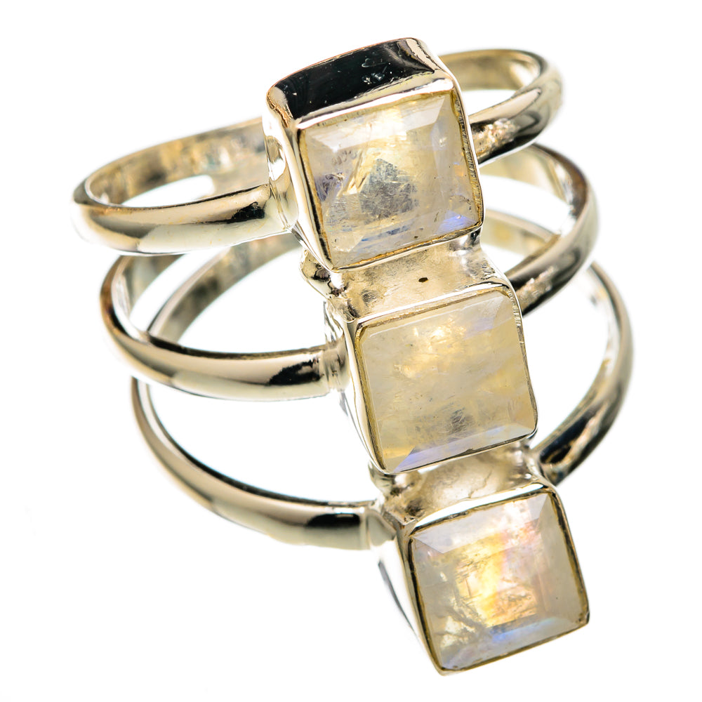 Rainbow Moonstone Rings handcrafted by Ana Silver Co - RING101045