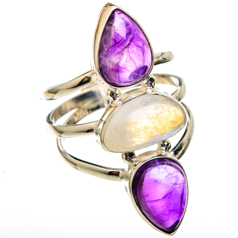 Rainbow Moonstone Rings handcrafted by Ana Silver Co - RING101222