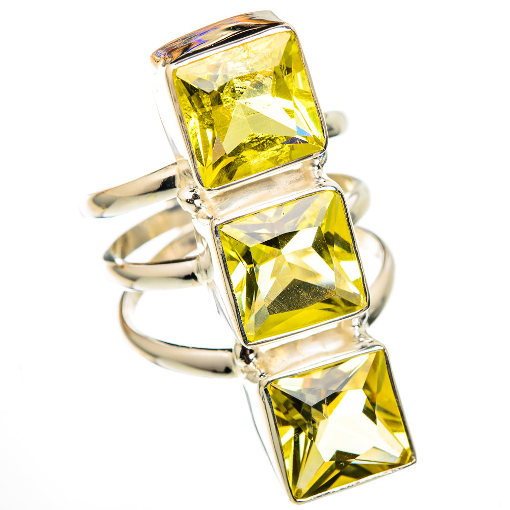 Large faceted citrine ring in 925 sterling silver, three-stone wrap style