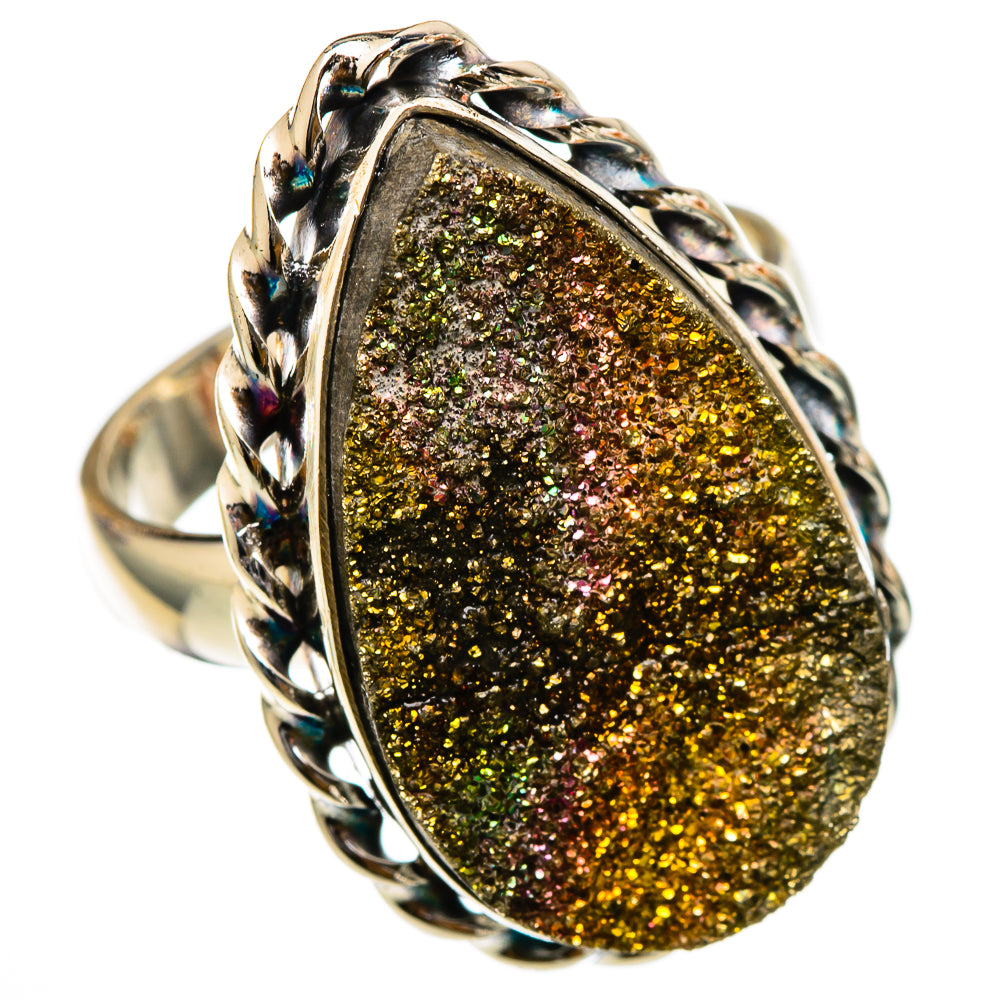 Spectro Pyrite Druzy Rings handcrafted by Ana Silver Co - RING101646 - Photo 2