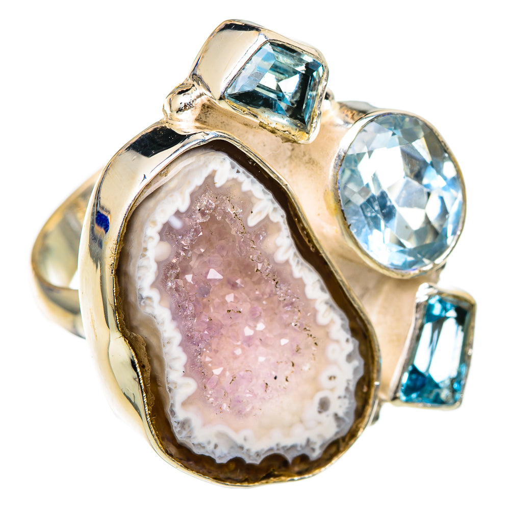 White Geode, Blue Topaz Rings handcrafted by Ana Silver Co - RING101840