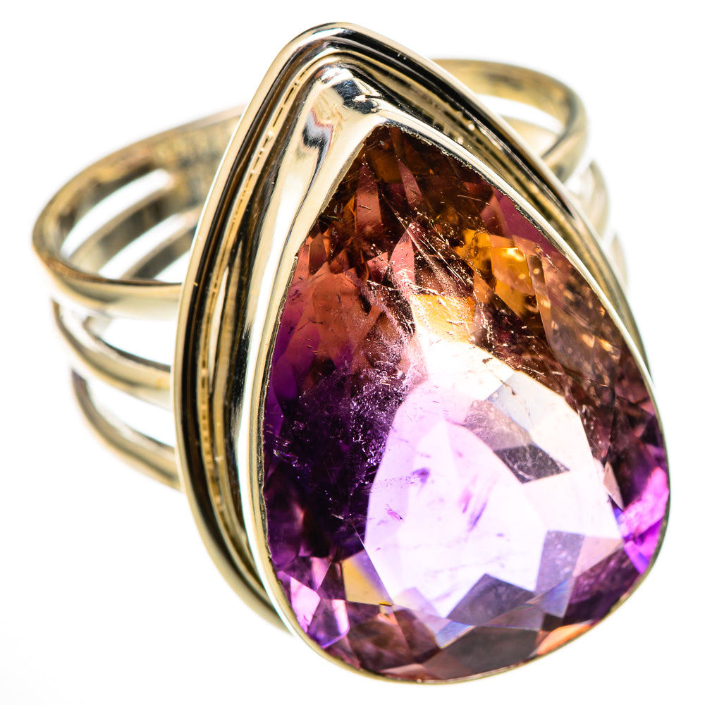 Ametrine teardrop gemstone ring in sterling silver with split shank, size 11.5