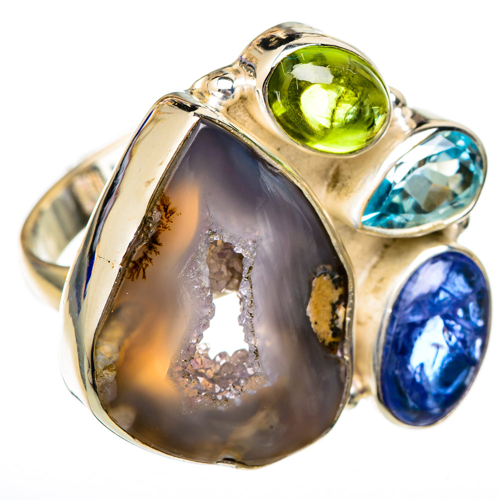 Geode Slice, Tanzanite, Blue Topaz, Peridot Rings handcrafted by Ana Silver Co - RING101929