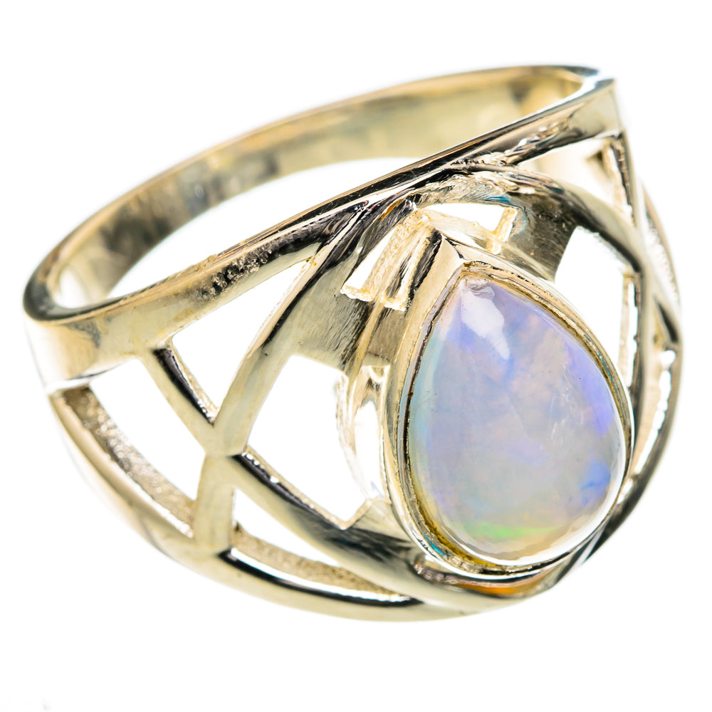925 sterling silver ring with oval Ethiopian opal and geometric openwork band