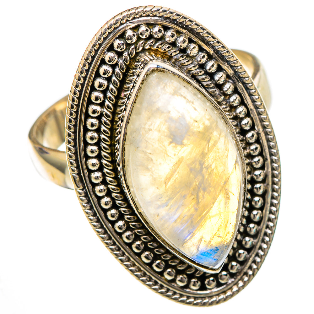 Rainbow Moonstone Rings handcrafted by Ana Silver Co - RING102072