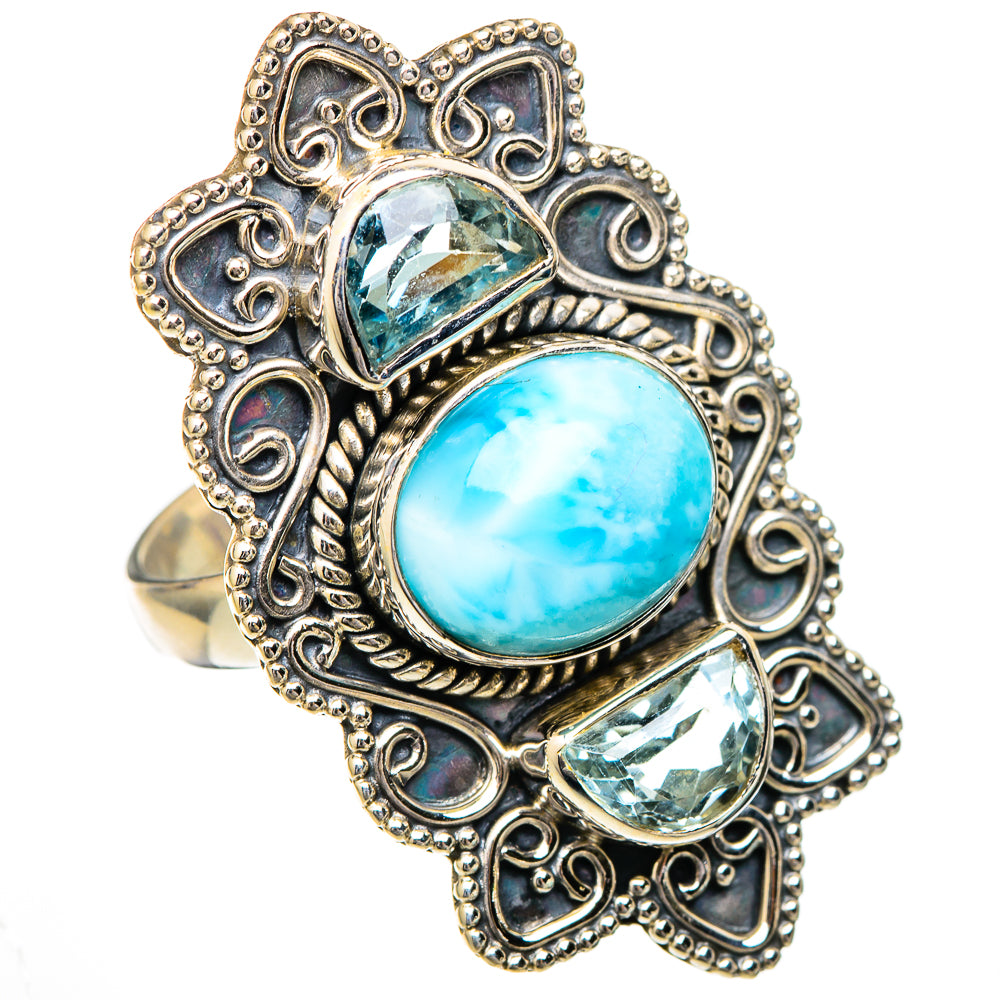 Larimar, Blue Topaz Rings handcrafted by Ana Silver Co - RING102101