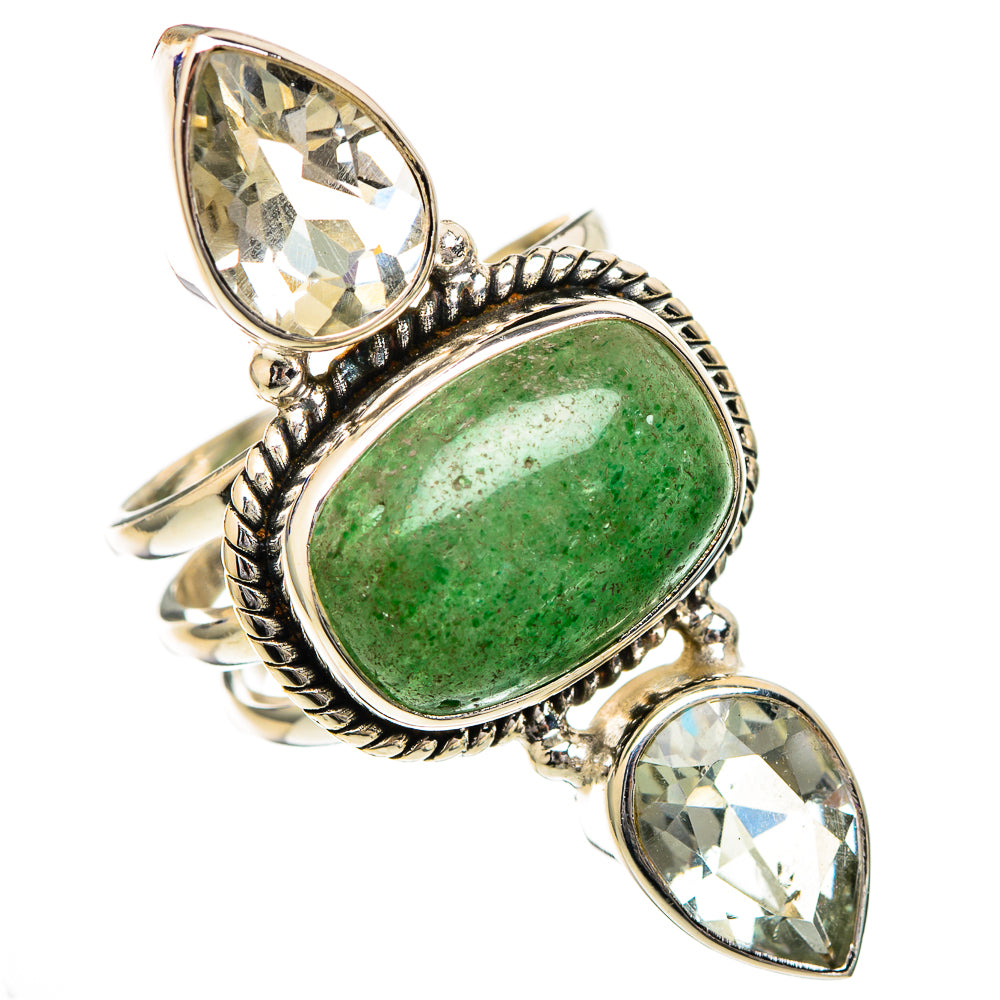 Green Aventurine, White Quartz Rings handcrafted by Ana Silver Co - RING102107