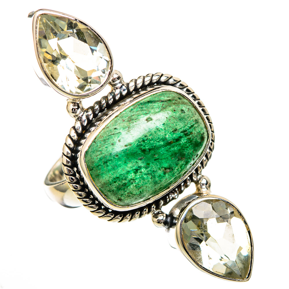 Green Aventurine, White Quartz Rings handcrafted by Ana Silver Co - RING102149 - Photo 2