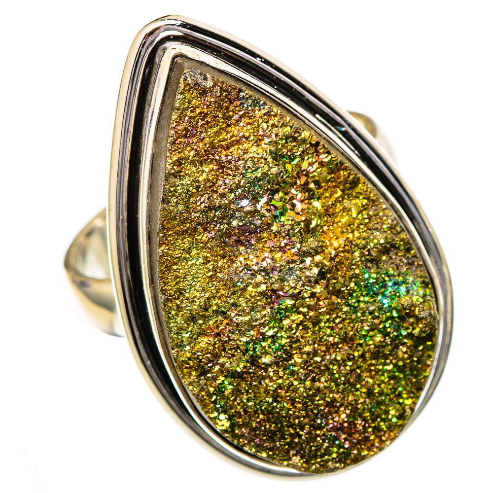 Spectro Pyrite Druzy Rings handcrafted by Ana Silver Co - RING102202 - Photo 2