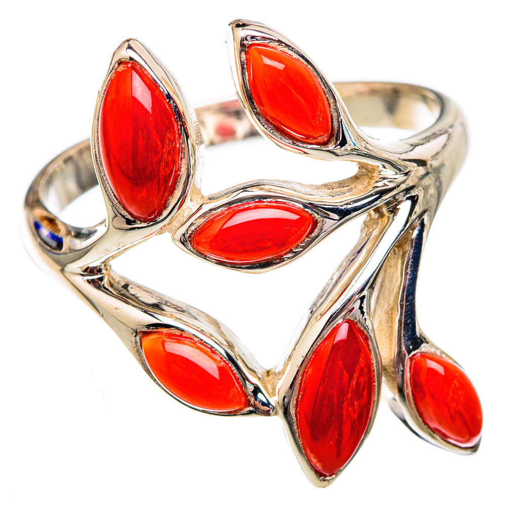 Size 10 sterling silver ring with marquise red coral-like stones, split shank