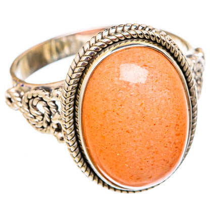Sunstone oval cabochon sterling silver ring with twisted rope bezel and prong shoulders