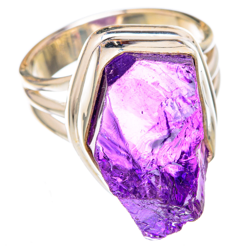 Rough amethyst 925 ring, size 7, purple crystal prong-set in silver band