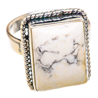 925 sterling silver ring with rectangular howlite stone, silver twisted bezel