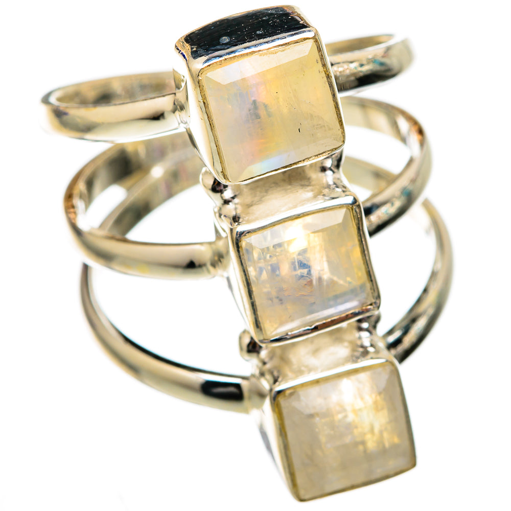 Rainbow Moonstone Rings handcrafted by Ana Silver Co - RING102667