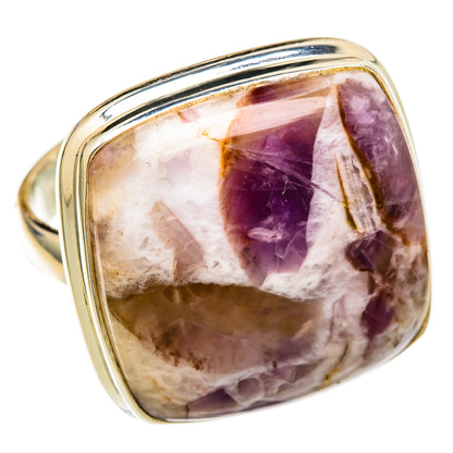 Oval bezel silver ring with marbled purple crystal and white stone, size 9