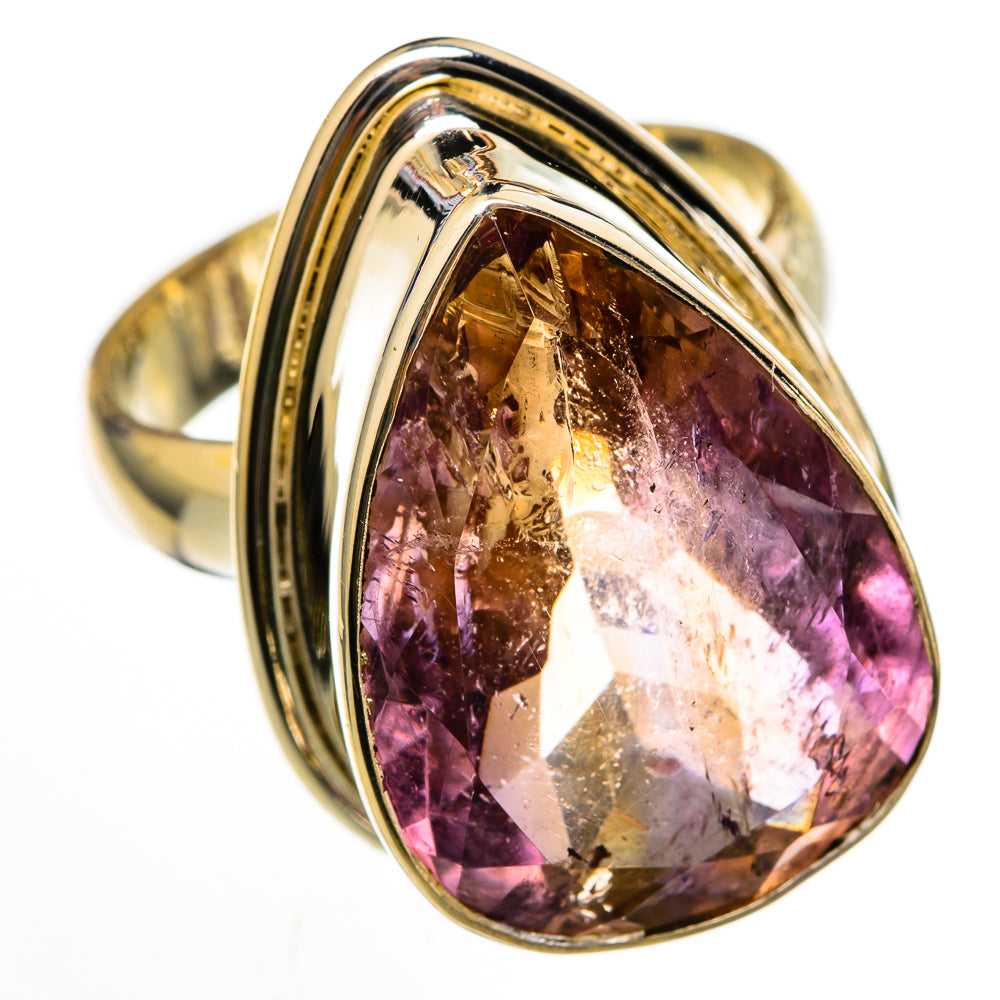 Large faceted ametrine ring in gold-tone and silver with teardrop gemstone