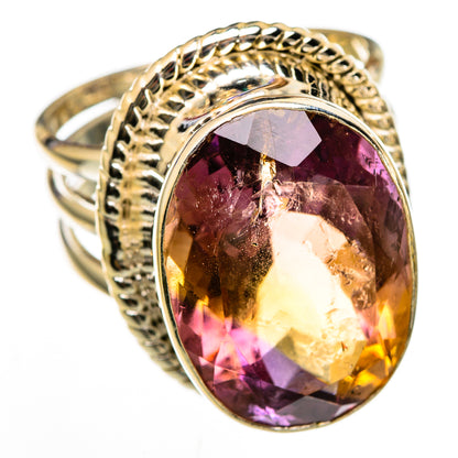 Oval faceted ametrine gemstone sterling silver ring with textured braided band