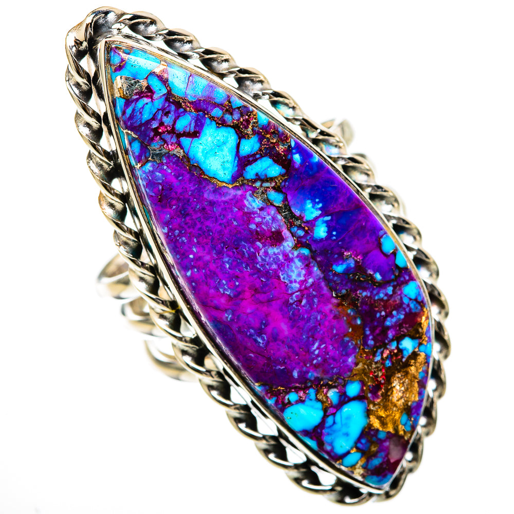 Turquoise inlay statement ring with purple-blue stone and braided silver band