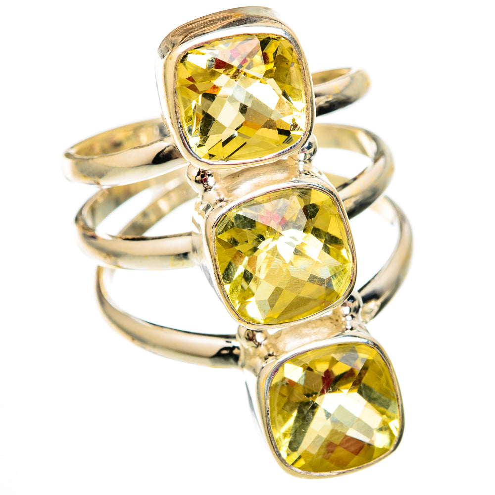 Stacked sterling silver ring with three faceted yellow citrine gemstones