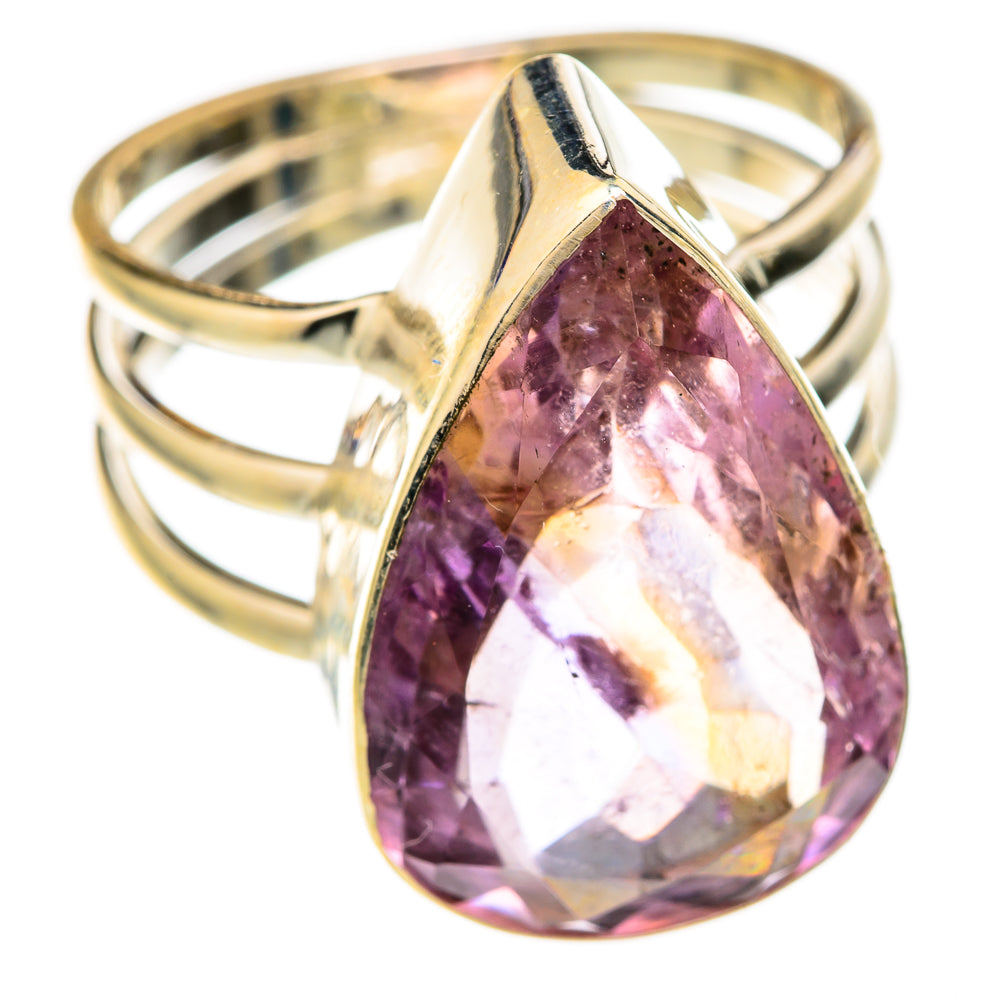 925 sterling silver ametrine teardrop faceted ring, size 9.25, front view