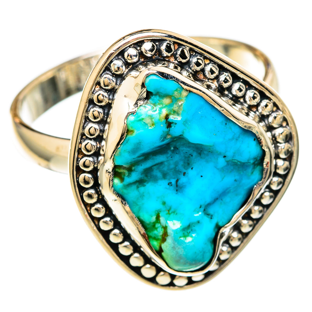 Sterling silver chrysocolla ring with turquoise teardrop stone and beaded edge