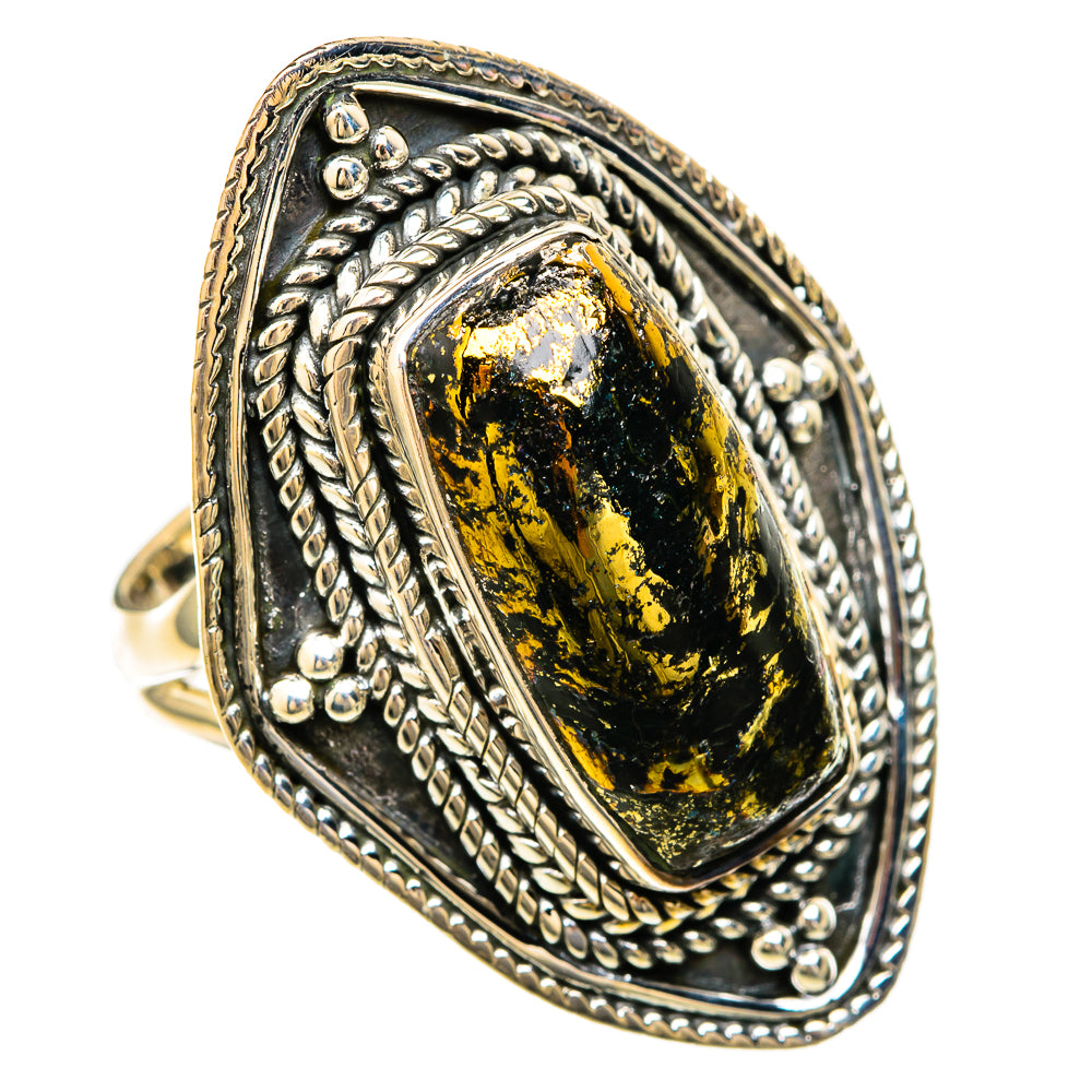Pyrite In Black Onyx Rings handcrafted by Ana Silver Co - RING104607 - Photo 2