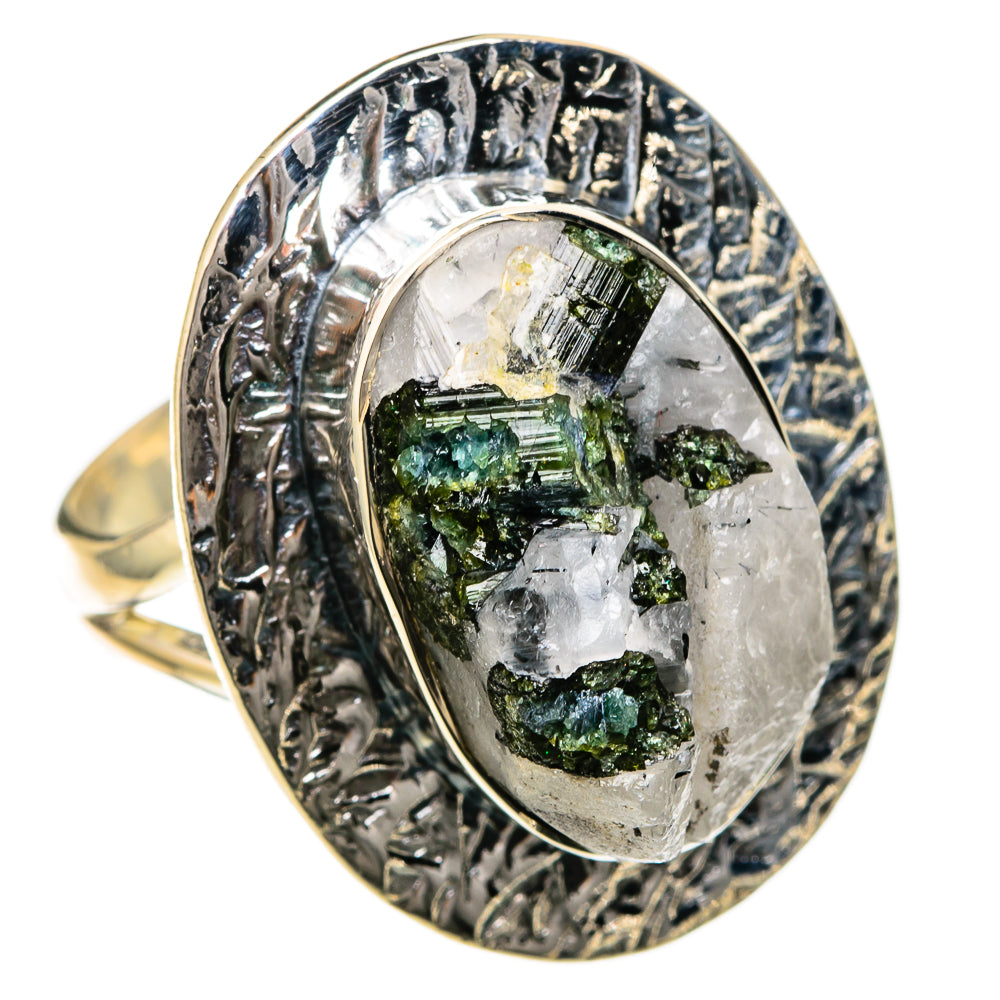 Green Tourmaline In Quartz Rings handcrafted by Ana Silver Co - RING104661 - Photo 2
