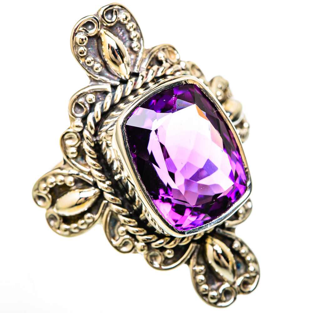 925 sterling silver ring with oval faceted amethyst center and ornate filigree setting